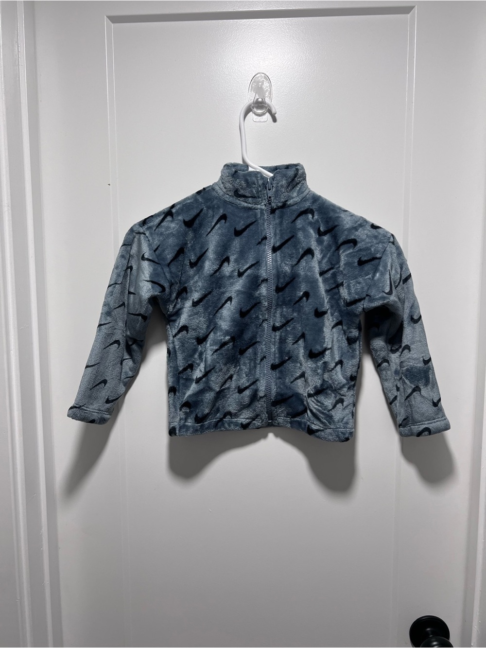Nike Kids Plush Full-Zip Jacket in Heathered Blue with Black Swooshes